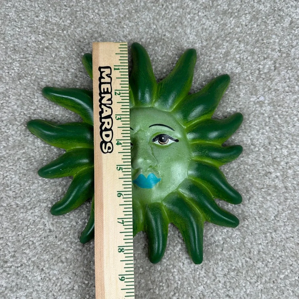 Vintage Green Sun Face Wall Decor Celestial Whimsigoth Ceramic Plaque 8.5